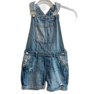 GAP Denim Shortalls Overalls Large Distressed Blue Jean Shorts Kids Classic